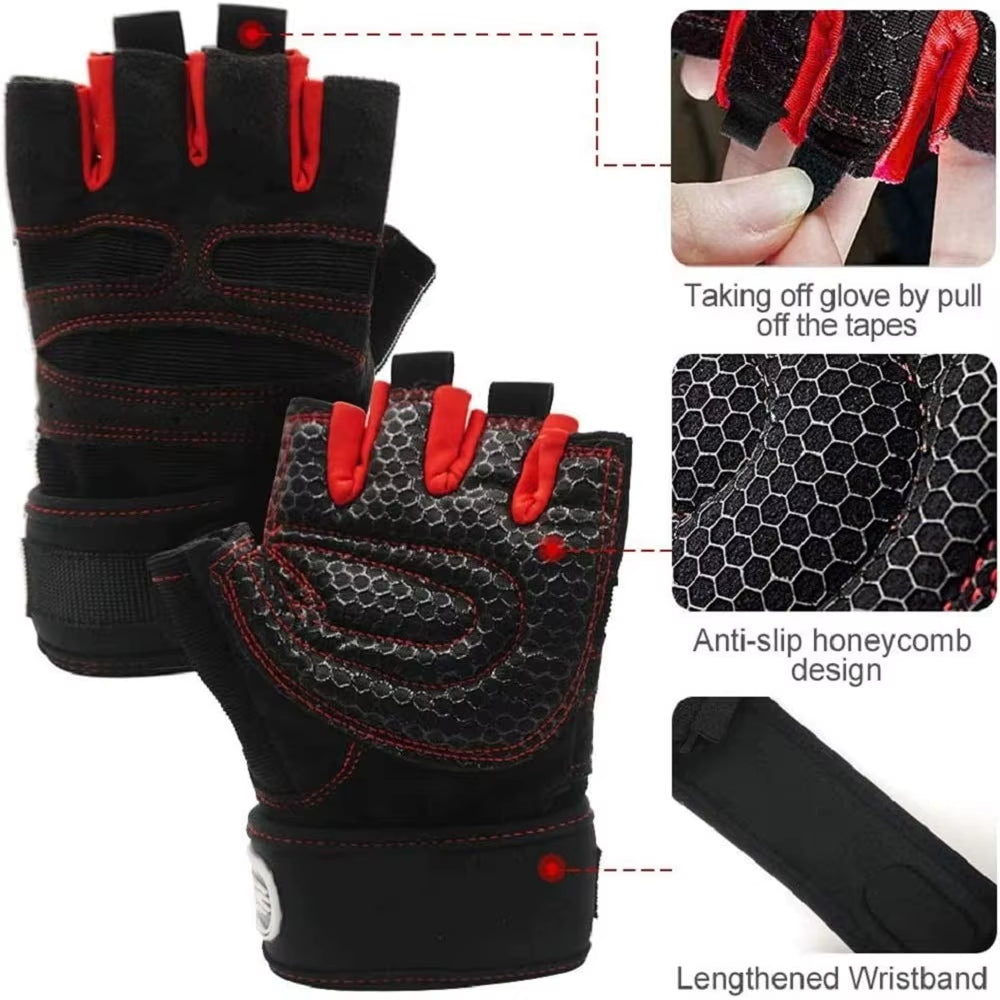 Luvas De Treino Para Homens Mulheres Luva De Meio Dedo Com Envoltório De Pulso Para Esporte Treinamento De Levantamento De Peso Bicicleta Motociclista Luva De Ginásio
